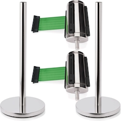 2x Abgrenzungspfosten + 2x Absperrband grün Edelstahl Highflex 4-Wege Absperrsystem Image