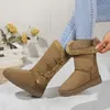 Frauen Schneeschuhe Winter Mid-Calf Stiefel warme Baumwoll schuhe Mode einfarbig Knopf Damen braun lange Stiefel plus Größe 41