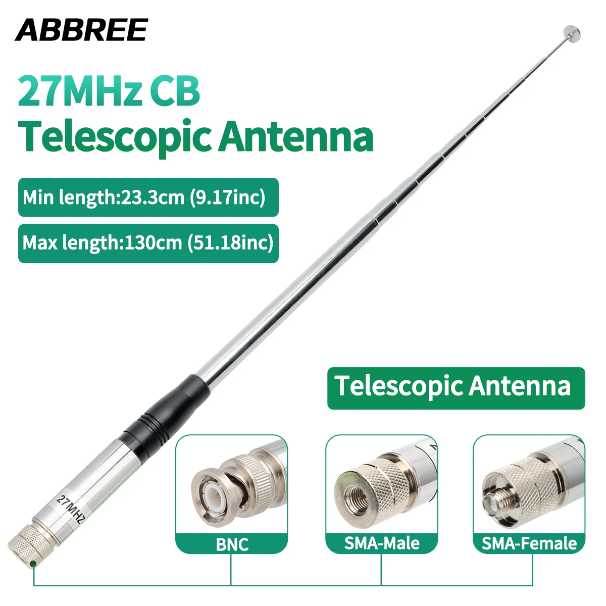 ABBREE 27 MHz SMA-Buchse/SMA-Stecker/BNC 20 W Hand-Teleskop-CB-Antenne für Quansheng UV-K5 Baofeng UV-K61 Walkie Talkie Image