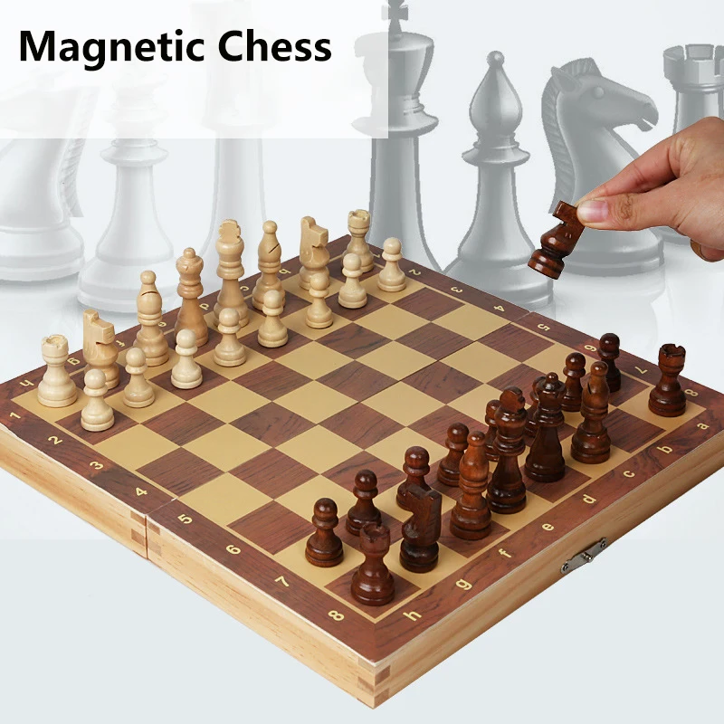 Klassisches magnetisches Schach mit faltbarem Brett für Kinder und Erwachsene, Holzschach, Geschenk für Weihnachten, Geburtstag, Neujahr Image