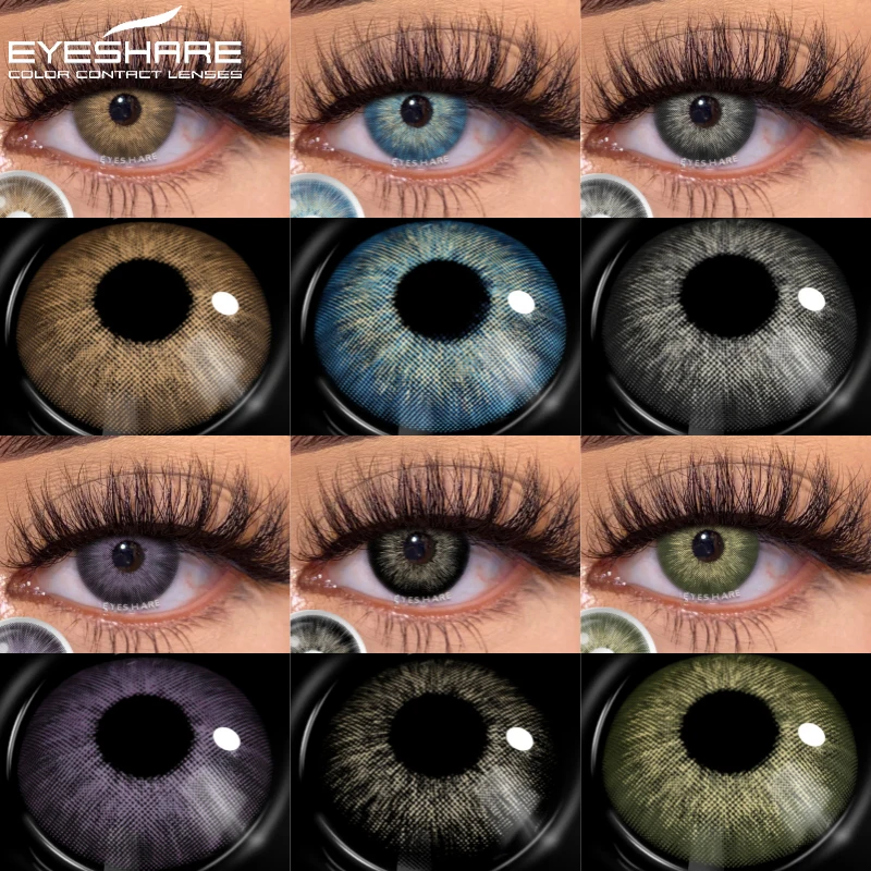 EYESHARE 2 Stück farbige Kontaktlinsen für Augen, graue Linsen, blaue Augenlinse, schwarze Kontakte, jährliche kosmetische mehrfarbige Kontaktlinsen Image