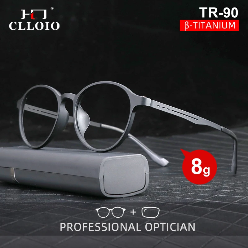CLLOIO Ultraleichte TR90 Anti Blue Ray Lesebrille Männer Frauen Klassische Runde Titan Beine Myopie Rezept Optische Brillen Image
