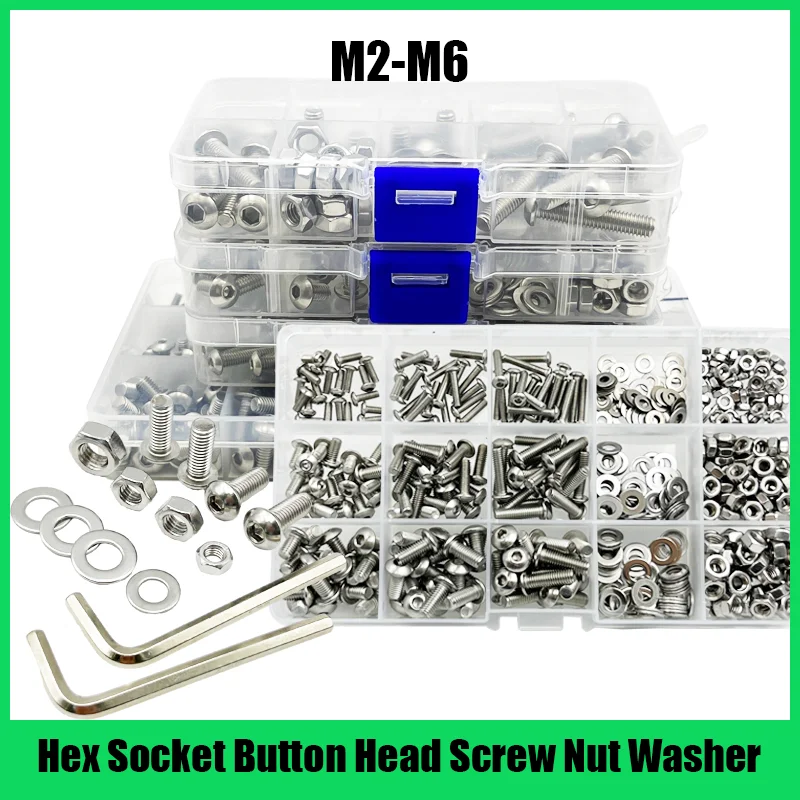 Innensechskantschraube, Bolzen- und Muttern-Set, M2, M3, M4, M5, M6, Edelstahl, A2, 304, Rundkopf-Inbusschraube, Muttern-Set mit Sechskantschlüssel Image