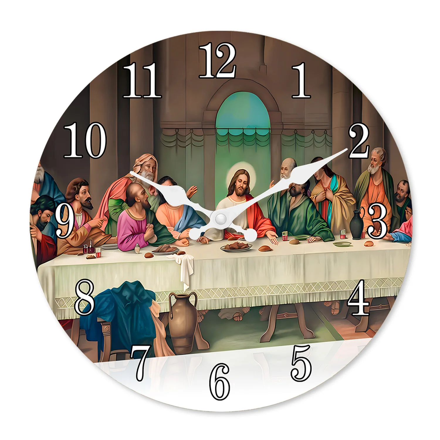 Religiöse Jesus Apostel Abendessen Muster Holz Wanduhr Wohnzimmer Schlafzimmer Küche Home Dekoration Wanduhr Stille Quarzuhr Urlaub Geschenk 10 Zoll 12 Zoll 14 Zoll 16 Zoll (ohne Batterien) Image