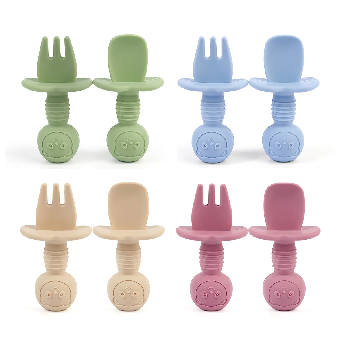 2 stücke Food Grade Kinder Silikon Löffel Gabel Besteck Baby Training Ergänzende Lebensmittel Löffel BabyFütterung Löffel Gabel Image