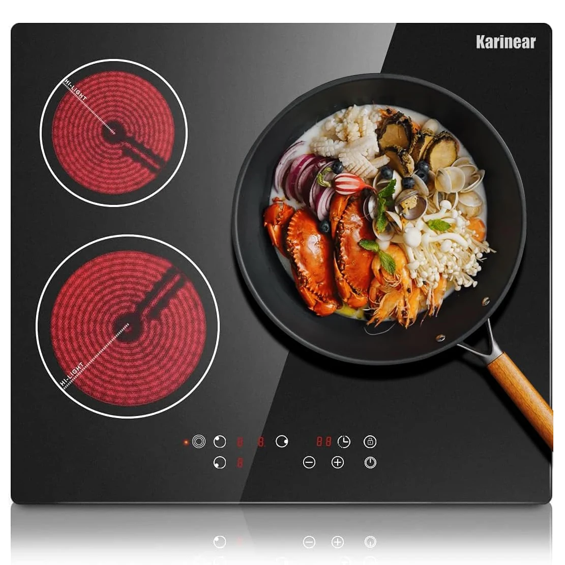 Karinear 3-Flammen-Keramikkochfeld eingebaut, 59cm, elektrisches Kochfeld aus schwarzem Keramik glas mit Touch-Steuerung, fest verdrahtet, ohne Stecker