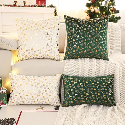 1 pc Weihnachts baum werfen Kissen bezug Winter Samt Bronzing Weihnachts hirsch Schneeflocke Image