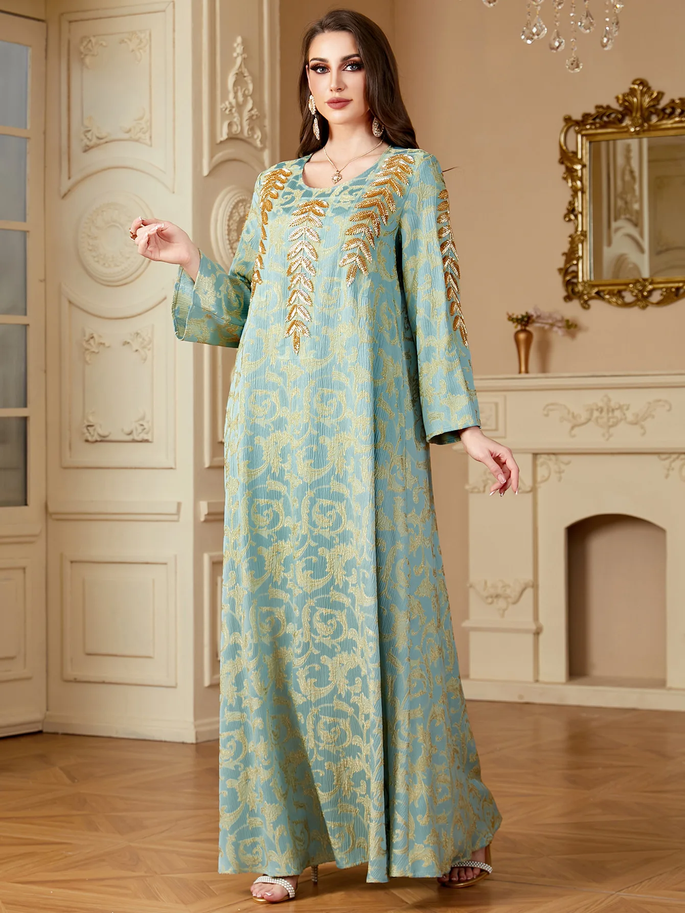 Eid muslimische Frauen Stickerei Kleid Ramadan Abaya Marokko Arab Party Robe Dubai Abayas Kaftan Islam Vestidos Jalabiya Kleider 2024 Image