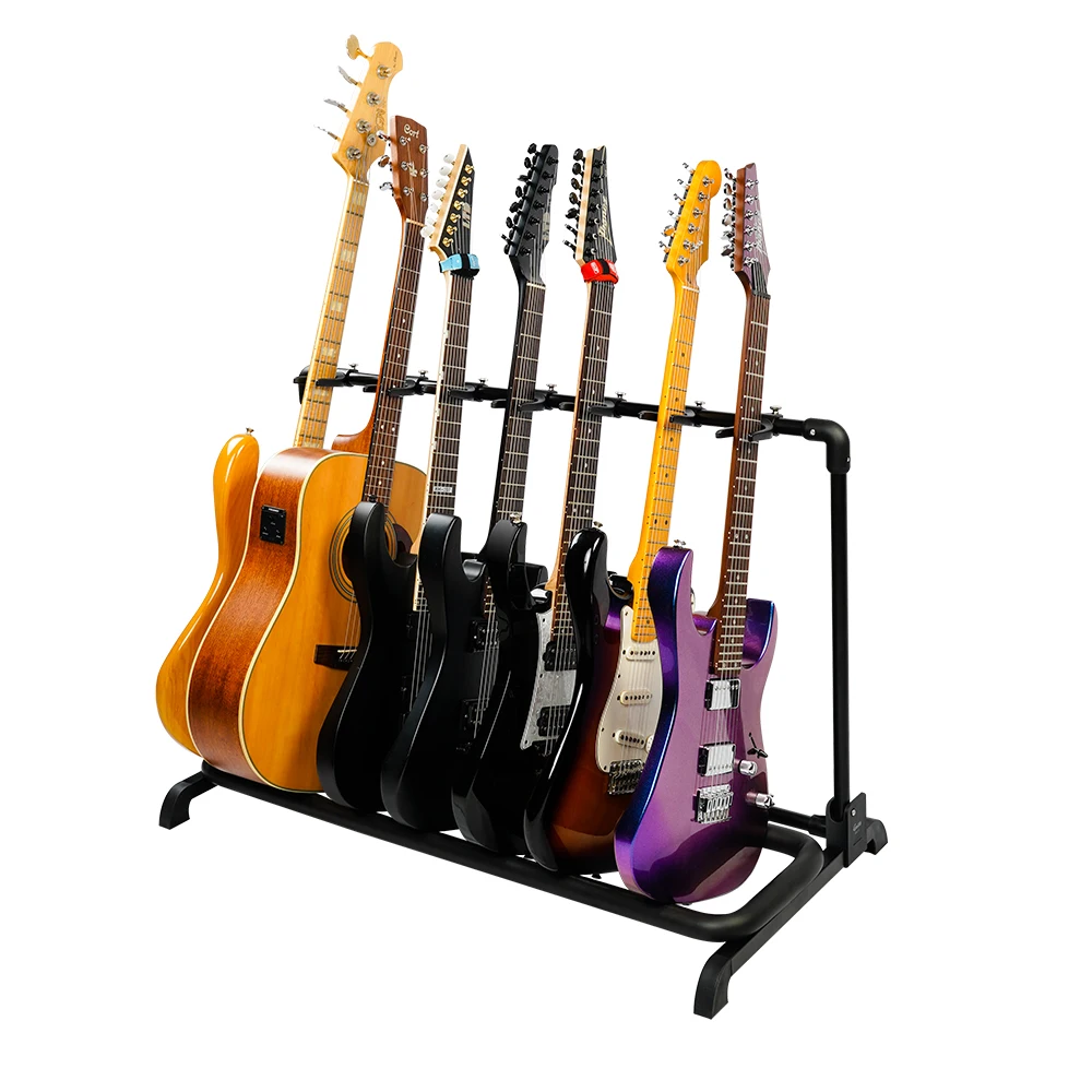 GUITTO GGS-11 Universal-Gitarrenständer, klappbarer Halter, fasst bis zu 7 Gitarren, Musikständer, Halterung für Bassgitarre, Teile und Zubehör Image