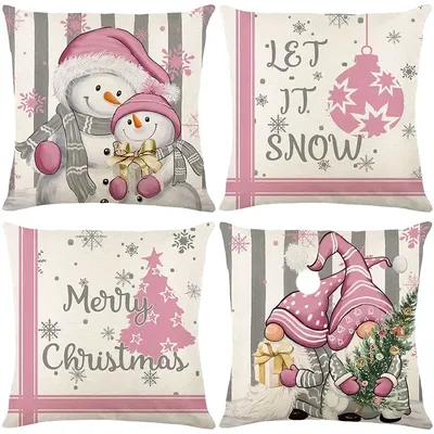 45x45cm Weihnachts dekoration Kissen bezug Leinen Kissen bezug Winter Weihnachten Schneemann Cottoon Wurf kissen bezug Sofa Kissen bezug 2024 Image