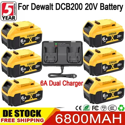 6.8Ah For Dewalt 20V DCD200 Rechargeable Battery Adapter Replace For Dewalt DCF850 Cordless Drill Tool Battery And Charger