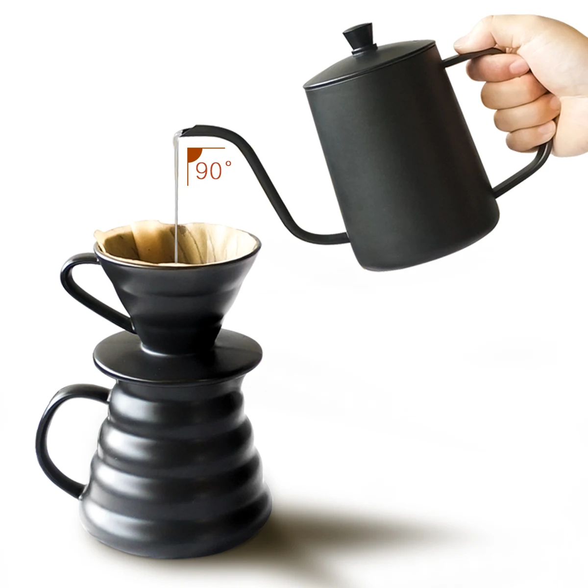 600ml Pour Over Drip Coffee Kettle Black Hand Pour Pot Gooseneck High-Quality 304 Stainless Steel Household Tea Pot Thin Spout