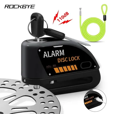 Rockbye Bike Disc Lock 110dB Anti-theft Bicycle Wheel Padlock Rechargeable Waterproof Motorcycle Safety Alarm Lock Moto Padlock