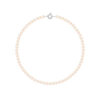 Collier Rang de Perles d'Eau Douce Rose Naturel 6-7 mm Anneau Marin Argent 925 Longueur 45 cm