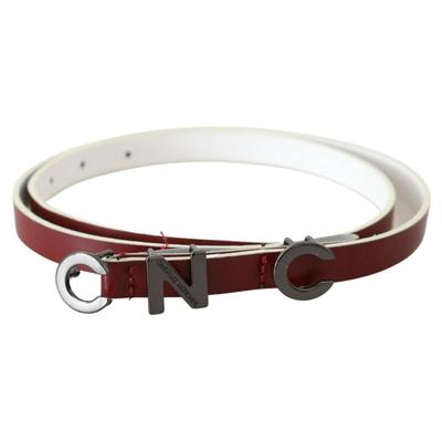 Kastanienbrauner Leder-Logo-Skinny-Modegurtel Image
