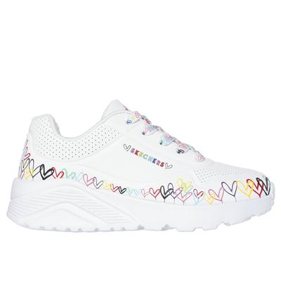 Skechers Girl's JGoldcrown: Uno Lite - Heart Daze Sneaker | Size 1.0 | White | Synthetic | Machine Washable
