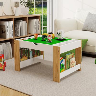 Kids 2 in 1 Play Table with 7 Storage Compartments,Compatible with LEGO Building Block,Modern Activity Learning Table