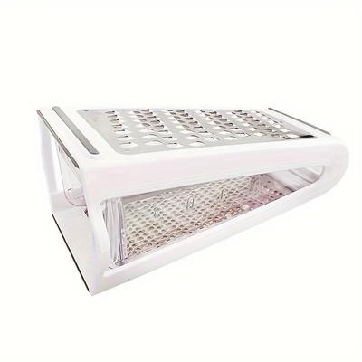 TEMU 1pc Durable Stainless Steel Double-sided Cheese Grater With Container - Efficient Food Prep Tool For Vegetables, Carrots, - Waterproof, Space-saving Kitchen Gadget For Home And Restaurant Use Image