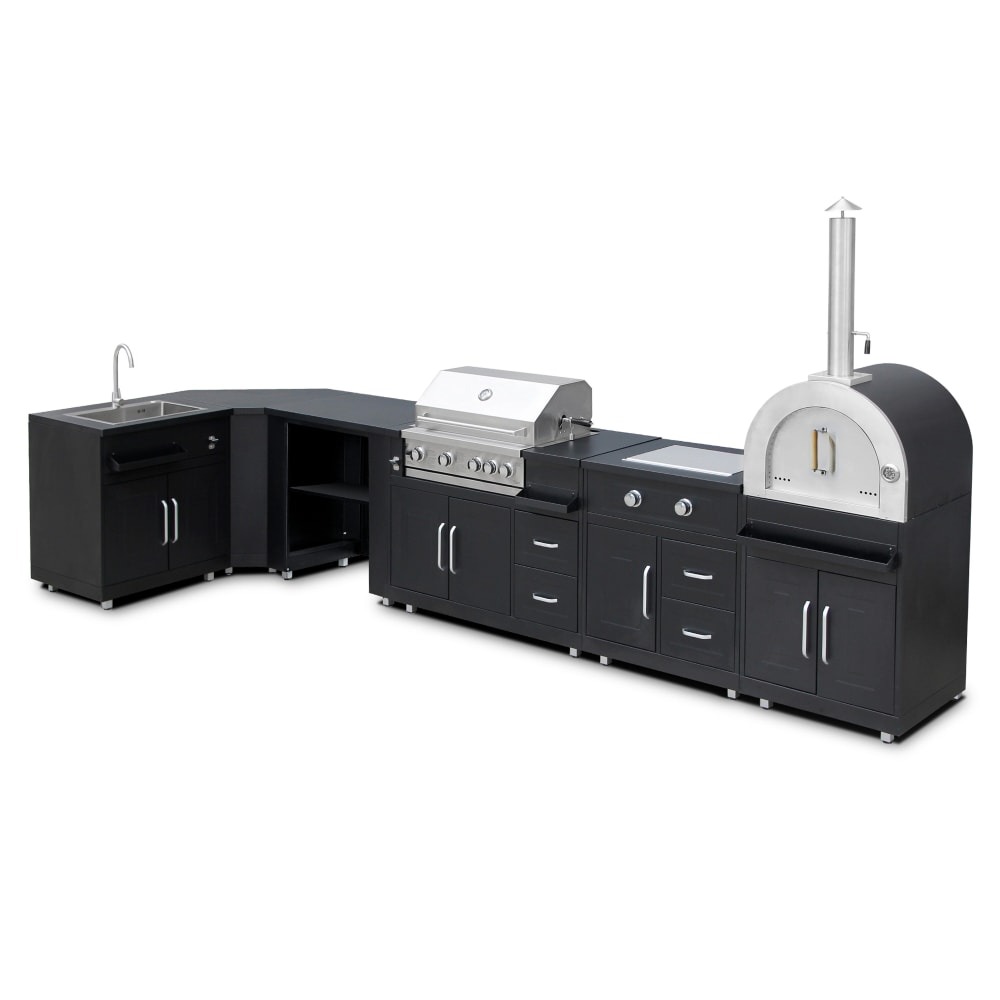 Cucina ad angolo per esterni con 6 unità:3 unità di cottura+lavello