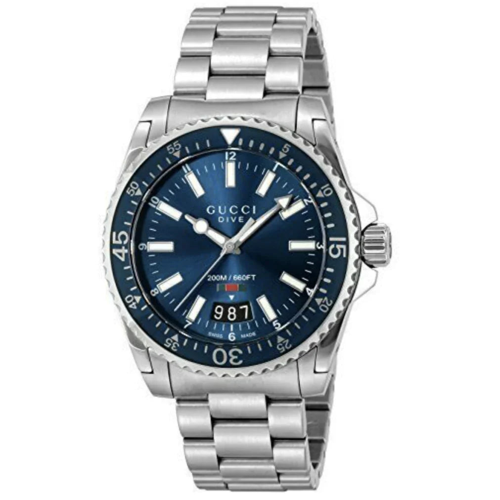 Gucci - Dive Armbanduhr mit Edelstahlarmband und blauem Zifferblatt für Herren