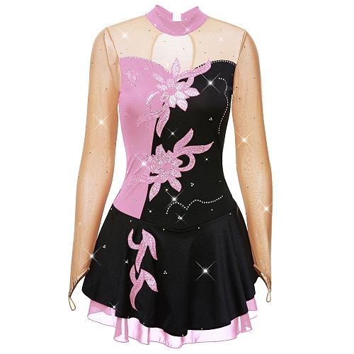 Eiskunstlaufkleid Damen Mädchen Eislaufen Kleider Austattungen Yan-pink Weiß / Weiß Gelb Gelb Patchwork Spandex Hochelastisch Wettbewerb Eiskunstlaufkleidung Klassisch Langarm Eiskundstlauf Image