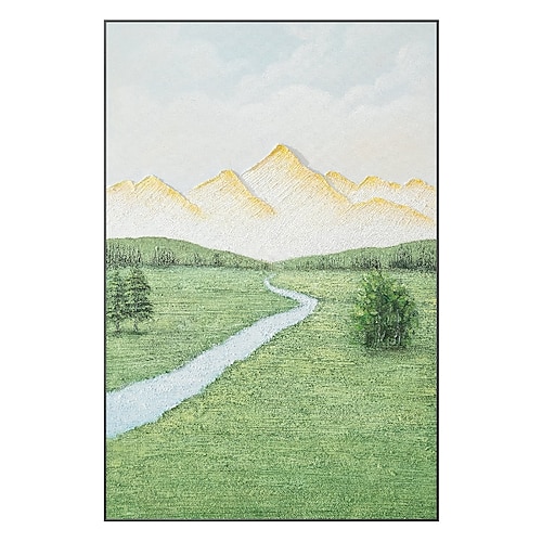 großes Landschaftsölgemälde auf Leinwand handgemachtes Landschaftskunstwerk blau grün Ölgemälde handgemalt modernes pastoses Landschaftsgemälde auf Leinwand individuelle Wanddekoration Image
