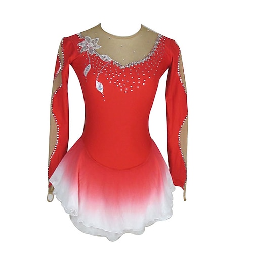 Eiskunstlaufkleid Damen Mädchen Eislaufen Kleider Austattungen Violett Burgund Königsblau Blume Patchwork Elasthan Dehnbar Ausbildung Wettbewerb Eiskunstlaufkleidung Handgemacht Patchwork Klassisch Image