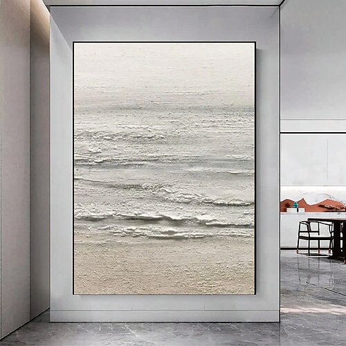 Wabi Sabi Kunst handgemalte weiße Meereswellen Dekor Ölgemälde große Wand handgemalte Textur Meer Landschaft Malerei Mode Wandkunst Welle Ölgemälde weißer Strand Leinwand Ölgemälde Weihnachtsgeschenk Image