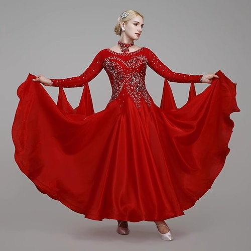 Gesellschaftstanzkleider für Frauen, Wettkampf, langärmelig, modern, Tango, Walzer, Standardkostüme Image