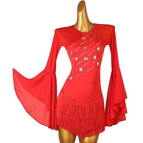 Eiskunstlaufkleid Damen Mädchen Eislaufen Kleider Rot Patchwork Rückenfrei Gitter Hochelastisch Ausbildung Wettbewerb Eiskunstlaufkleidung Klassisch Langarm Eislaufen Eiskundstlauf Image