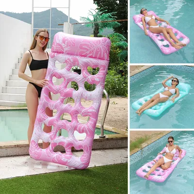 Inflatable Floating Bed with Headrest Floating Lounger Air Mattress Portable Swimming Pool Air