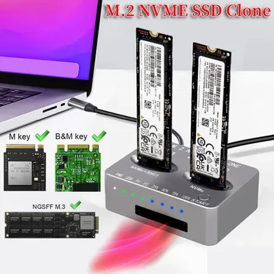 Dual-Bay NVME Docking Station USB3.2 Type C External Hard Disk Box Gen2X 20Gbps M.2 SSD Enclosure