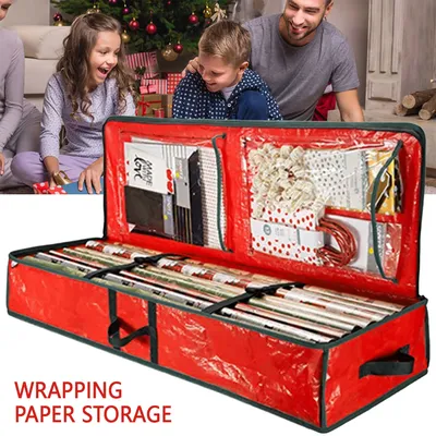 Christmas Gift Wrap Storage Bag 40 Inch Long Large Xmas Wrapping Paper Storage Box For Gift Paper