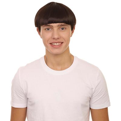 Adult Men's 9 Inch Halloween Retro Bowl Cut Wig Brown Colors, Soft Synthetic Hair for Festivals Anime Parties Flame-Retardant Synthetic Fiber