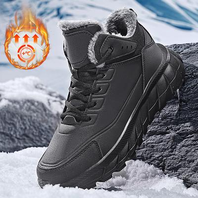 Men's Black Winter Snow Boots – Waterproof, Fur-Lined, Lace-Up Outdoor Hiking Shoes with Non-Slip Sole for Cold Weather