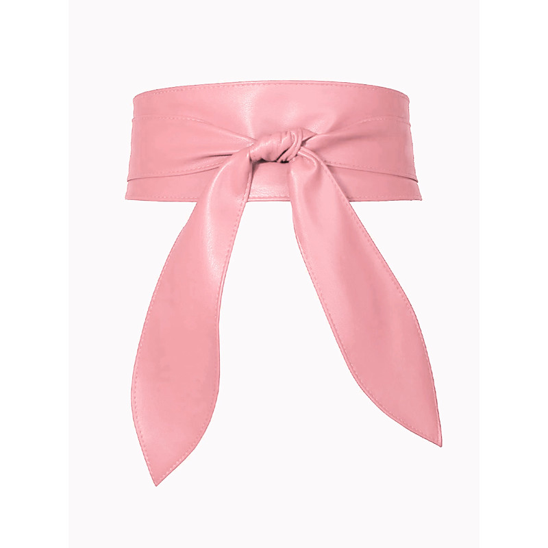 Women's Wide Red Faux Leather Obi Belt – Elegant Waist Cincher with Tie Knot Design for Dresses and Outerwear