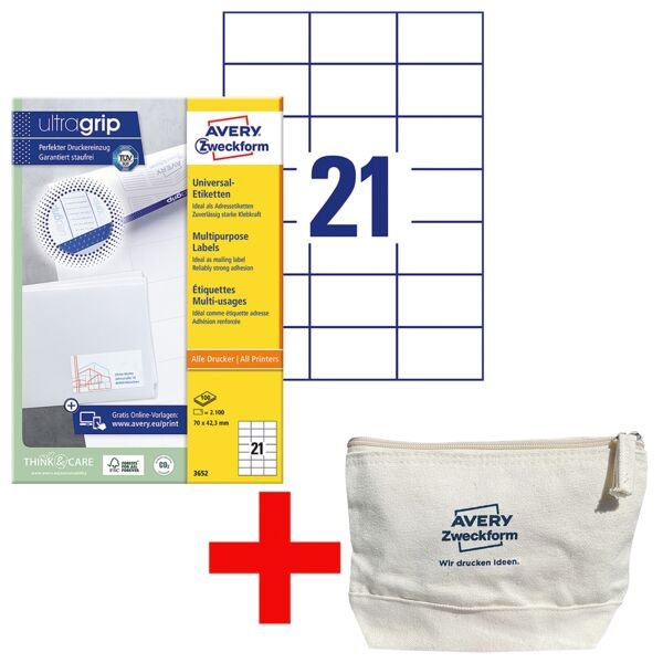 Avery Zweckform 2100er-Pack Universal Klebeetiketten »3652« inkl. Kosmetiktasche Image