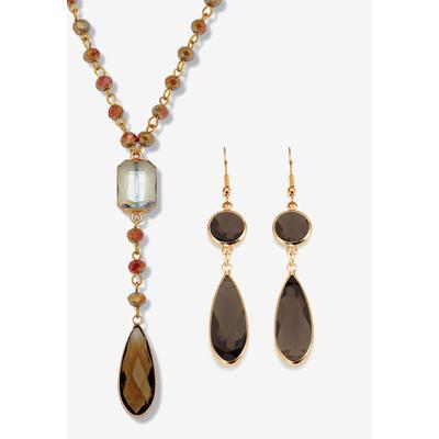 Women's Smoky Crystal Goldtone Drop Necklace And Crystal Earrings, 2-Piece Set by PalmBeach Jewelry in Brown