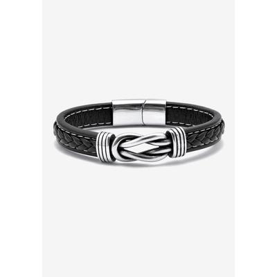 Men's Big & Tall Men'S Stainless Steel Leather Cuff Bracelet 9-Inch by PalmBeach Jewelry in Silver