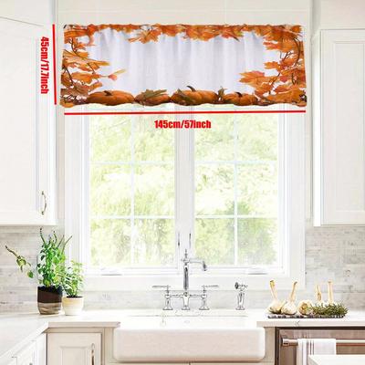 TEMU Thanksgiving Charm: Vintage Maple Leaf & Pumpkin Print Curtains - European-inspired, Machine Washable Polyester For Kitchen, Farmhouse, Living Room & Bedroom Decor