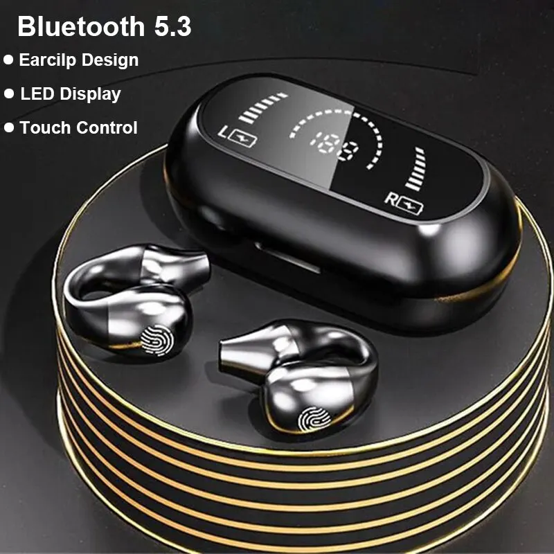 S03 cuffie Bluetooth Wireless 5.3 cuffie sportive con clip per l'orecchio con microfono auricolari E-sport ad alta potenza con schermo