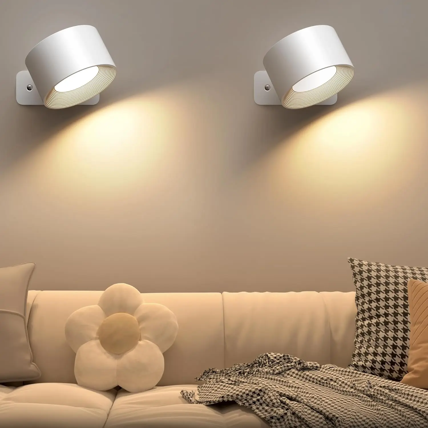 Lampada da parete magnetica 2 pezzi, applique da parete a LED, lampada da parete, con batteria ricaricabile, porta USB, lampada da parete senza fili