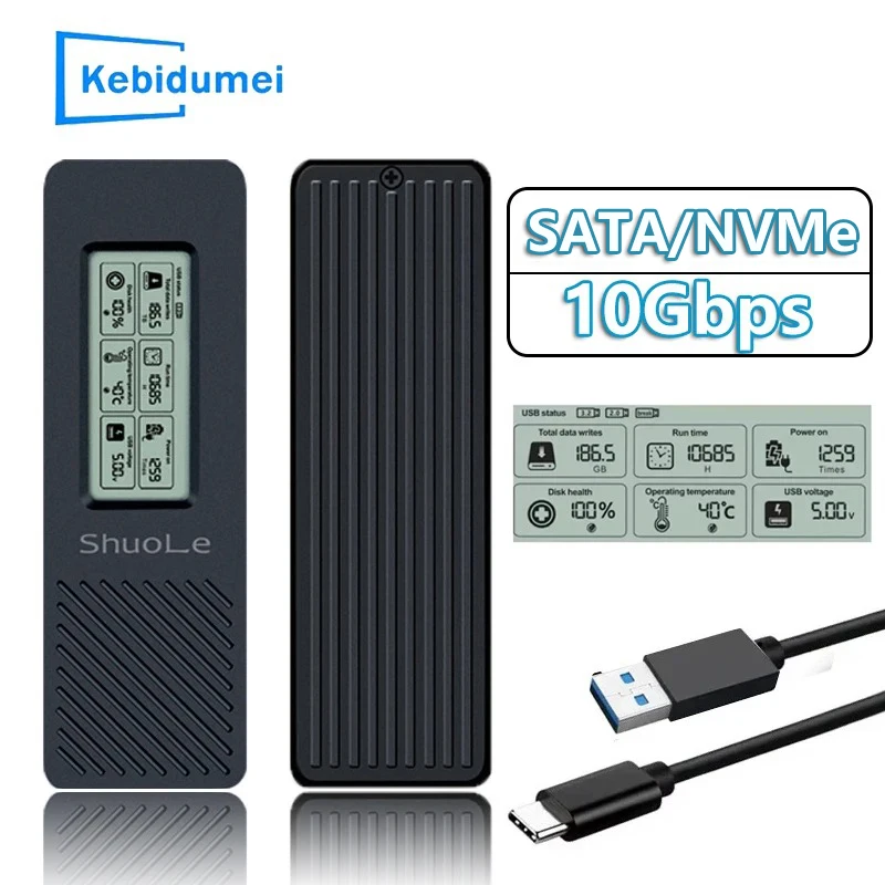 M.2 NVMe SATA SSD Dual Protocol Gehäuse USB 3.2 10 Gbit/s NVMe PCI-E M.2 SSD Gehäuse Digitalanzeige Unterstützung UASP für Festplatte Image