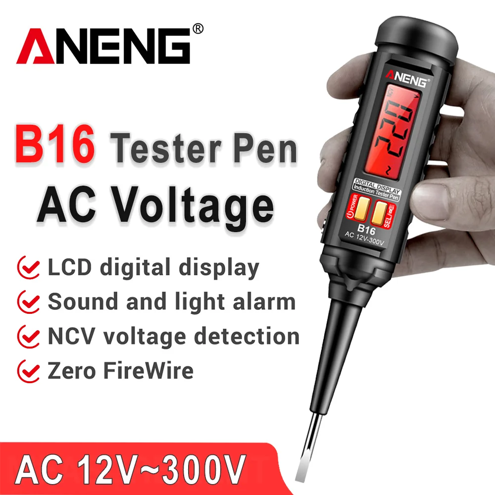 ANENG B16 Penna di misurazione digitale con rilevamento intelligente Rilevatore di tensione 12V-300V senza contatto NCV Tester di tensione Strumenti di misurazione