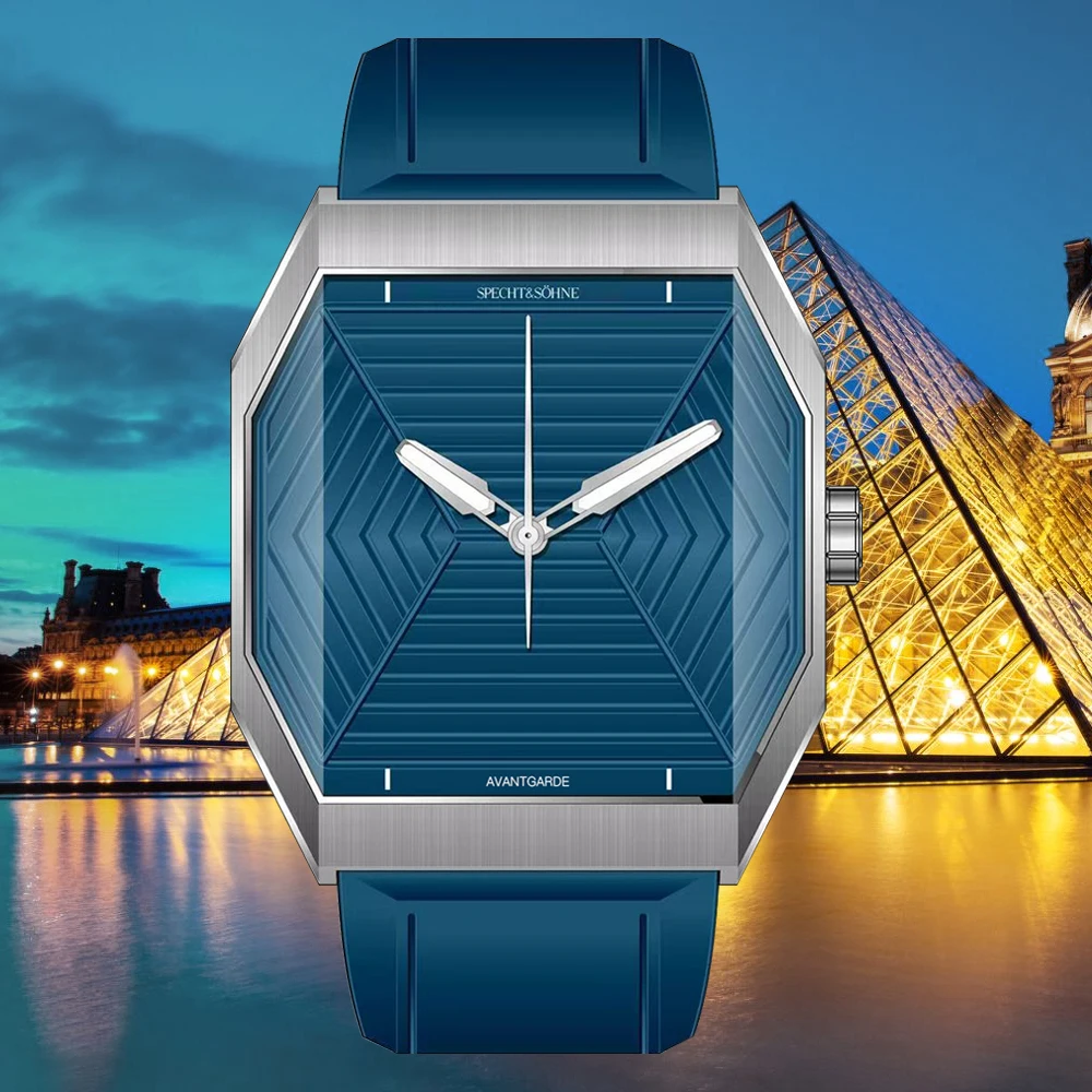 Neue Mode Specht & Söhne Einzigartiges Design Herrenuhren Japan VH31 Movt Ägyptische Pyramiden Zifferblatt Achteck Stahl Sportuhr für Männer Image