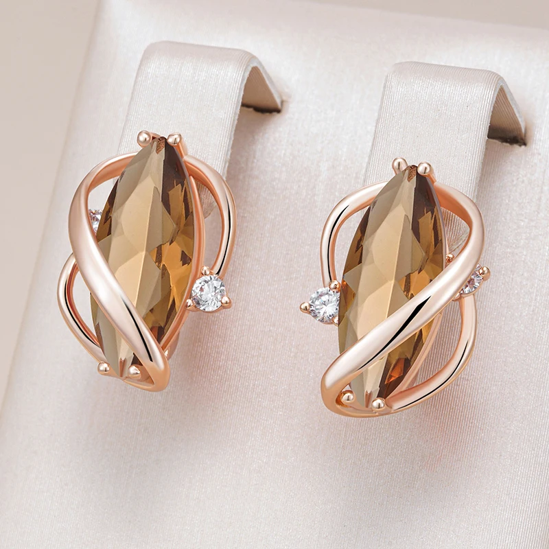 Kinel Hot Shiny Brown Natürliche Zirkon Tropfen Ohrringe für Frauen Mode 585 Rose Gold Farbe Hohe Qualität Täglichen Feinen Vintage-Schmuck