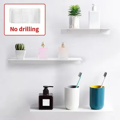 Shelf Without Drilling Shampoo Holder Bathroom Wall Floating White Black Shelves Stick Bath Organizer for Kitchen Accessories