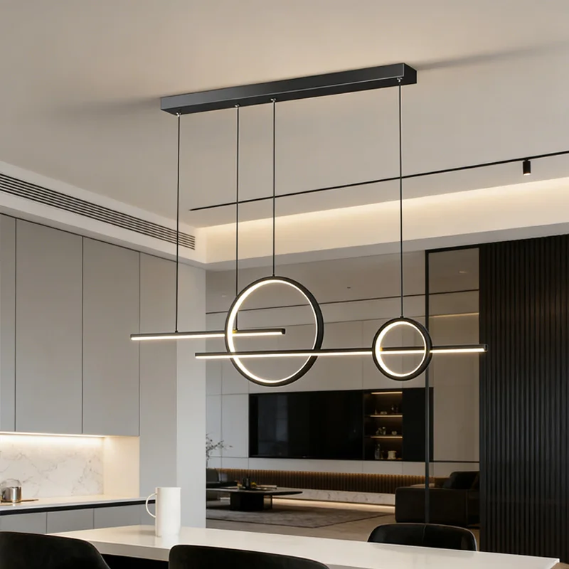 Moderne LED-Anhänger Linien schwarz weiß Monogramm Restaurant Anhänger für Esszimmer Esstisch Bar Buch Bar Café Dekor Beleuchtung Image