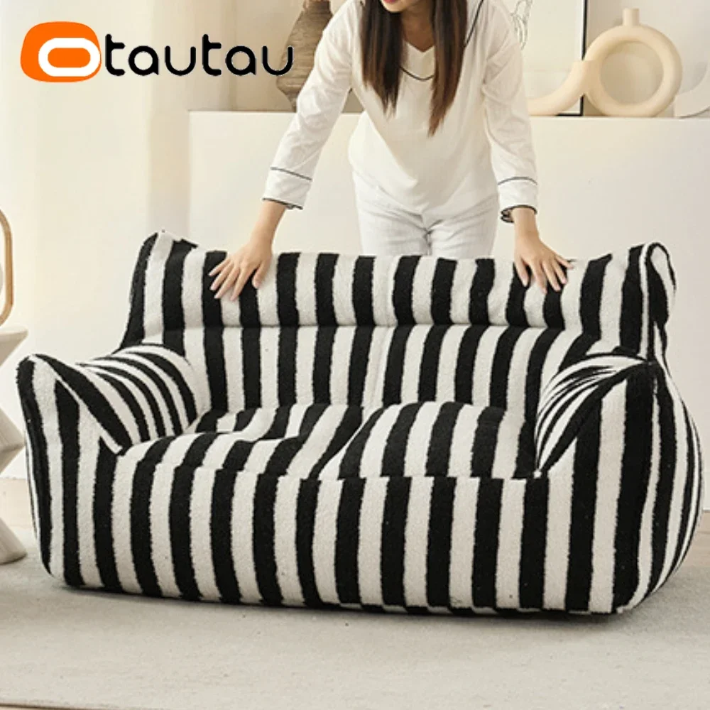 Otautau 2-Sitzer Sitzsack bezug ohne Füller Chaiselongue Schlafs ofa Faux Kaschmir Fleece Couch Boden Hocker mit Ottomane sf154