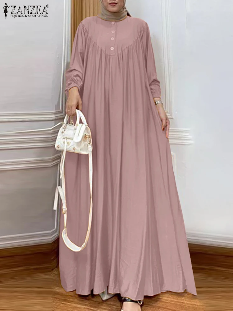 FZANZEA mode Frauen Langarm Muslimischen Maxi Lange Kleid Herbst Dubai Türkei Abaya Hijab Sommerkleid Islamische Kleidung Robe Femme Image